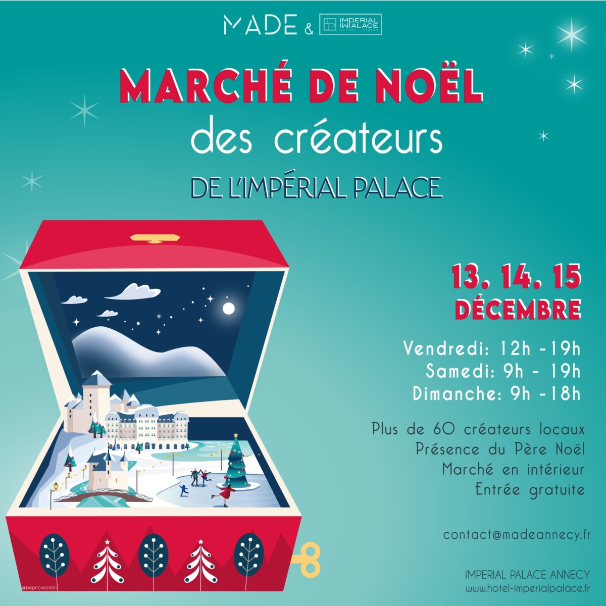 Marché de Noël des créateurs Impérial Palace Annecy décembre 2024 programme