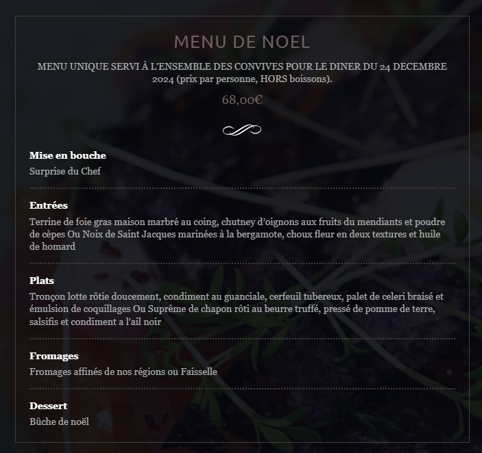 Restaurant pour Noël 2024 Annecy